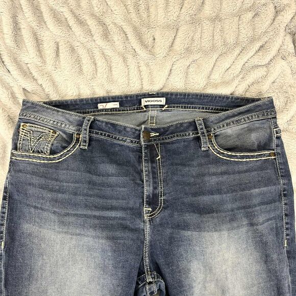 Vigoss Jeans Women 24 Capri Medium Wash Stretch Denim Embroidered Western Boho - Picture 3 of 9